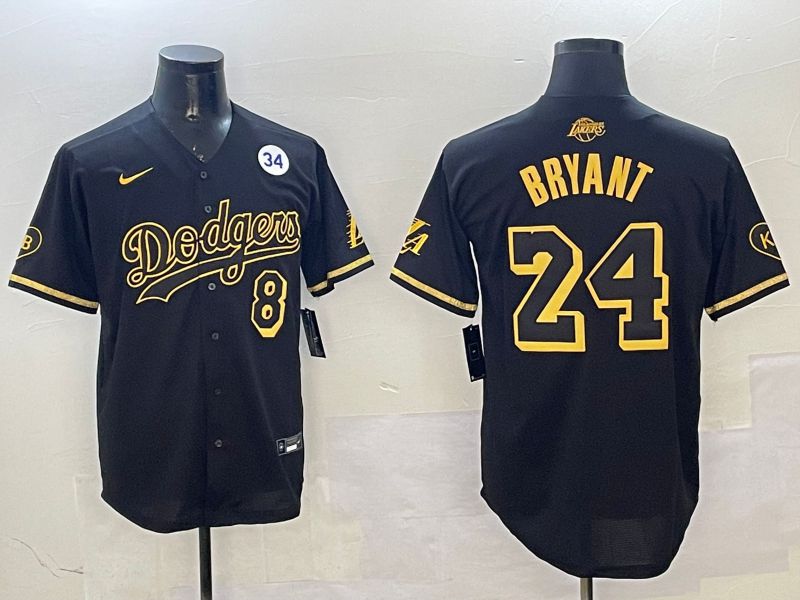 Men Los Angeles Dodgers 24 Bryant Black Gold Five generations Game 2025 Nike MLB Jersey style 3